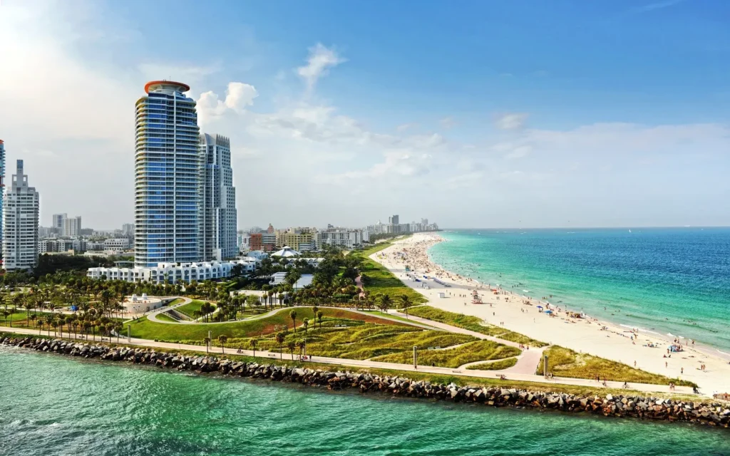Explore the stunning beauty of Miami Beach, Florida, with its breathtaking coastline, vibrant cityscape, and luxurious high-rise buildings. Find more stunning places in Florida for your next vacation!